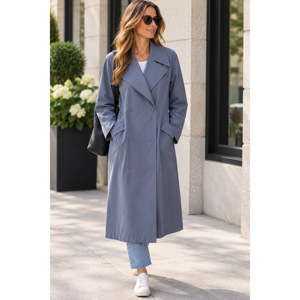 NWT Athleta Luna Trench Womens M Shadow Blue Oversized Lightweight Coat $229